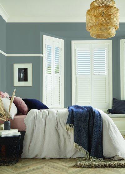 Cotton white shutters with 63mm louvres